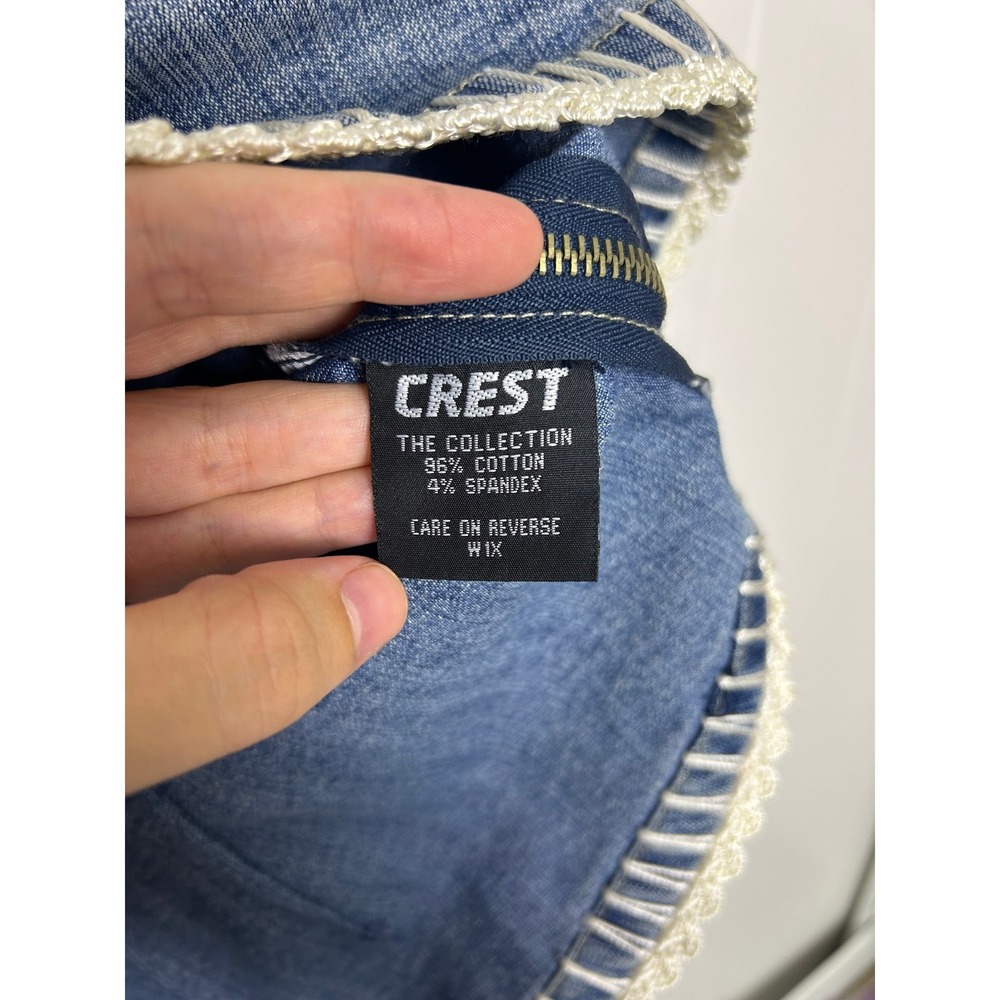 Crest Jeans Top L Blue Crochet Sleeve Denim V-Neck Boho Y2K Western Festival - Picture 7 of 11